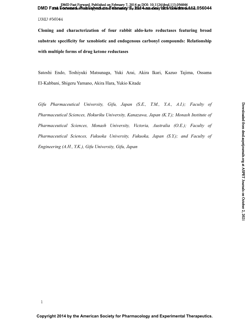 Cloning and Characterization of Four Rabbit Aldo-Keto Reductases Featuring Broad