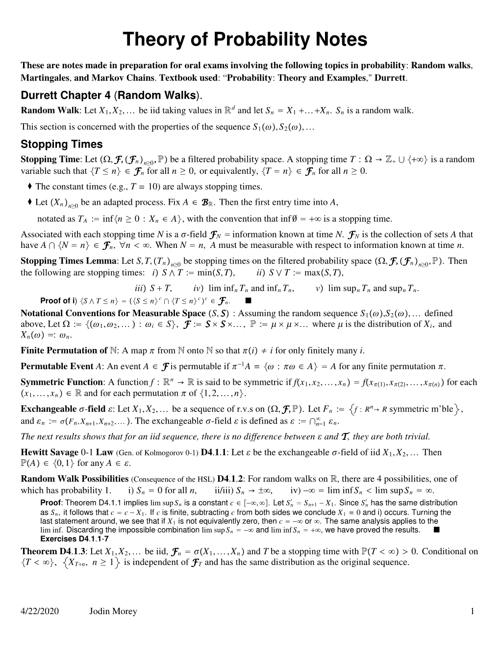 Theory of Probability Notes