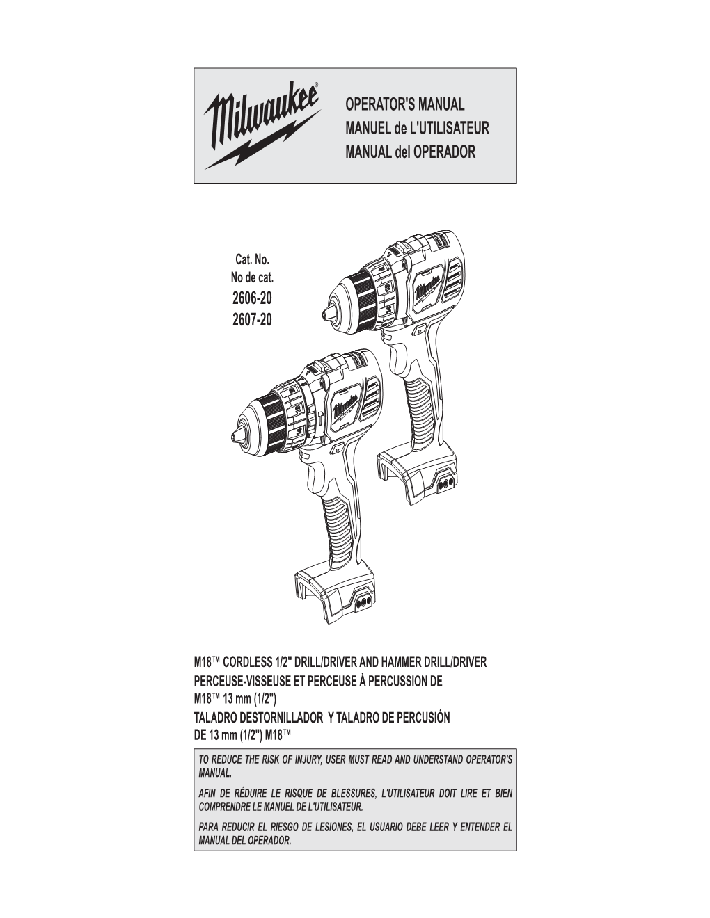 2606-20 2607-20 OPERATOR's MANUAL MANUEL De L