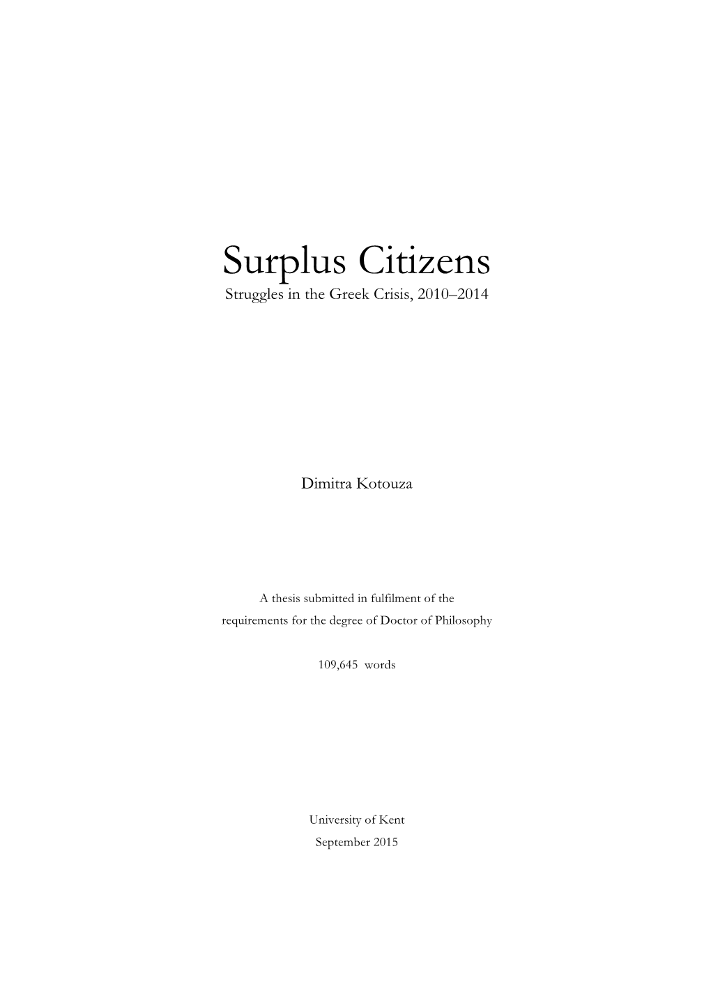 Surplus Citizens Struggles in the Greek Crisis, 2010–2014