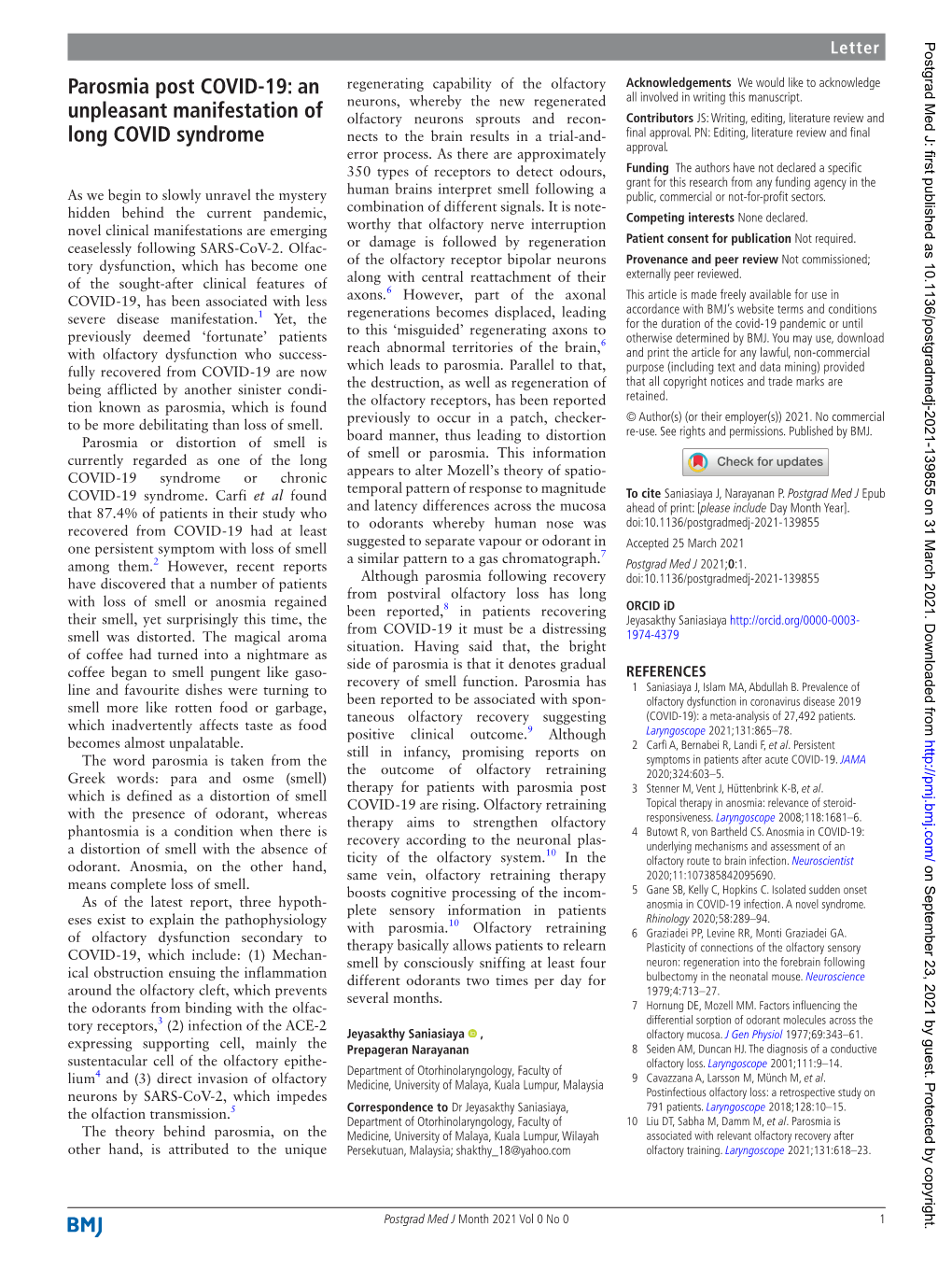 Parosmia Post COVID-19: an Unpleasant Manifestation of Long