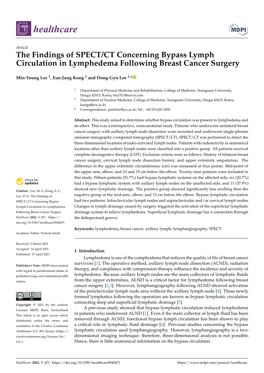 The Findings of SPECT/CT Concerning Bypass Lymph Circulation in Lymphedema Following Breast Cancer Surgery