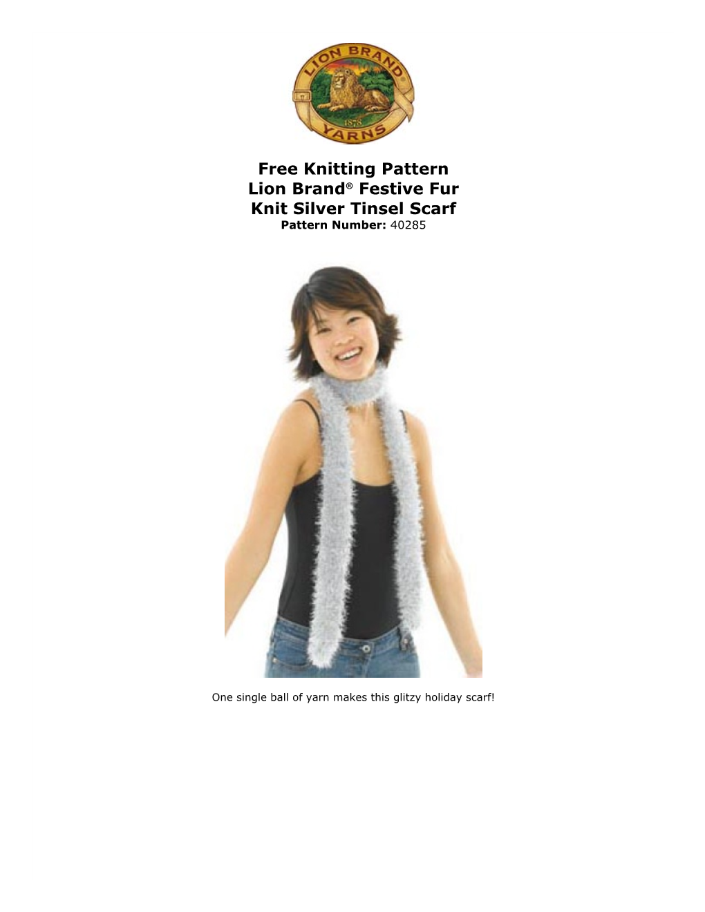 Free Knitting Pattern Lion Brand® Festive Fur Knit Silver Tinsel Scarf Pattern Number: 40285