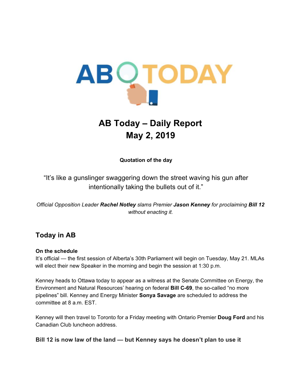 AB Today – Daily Report May 2, 2019