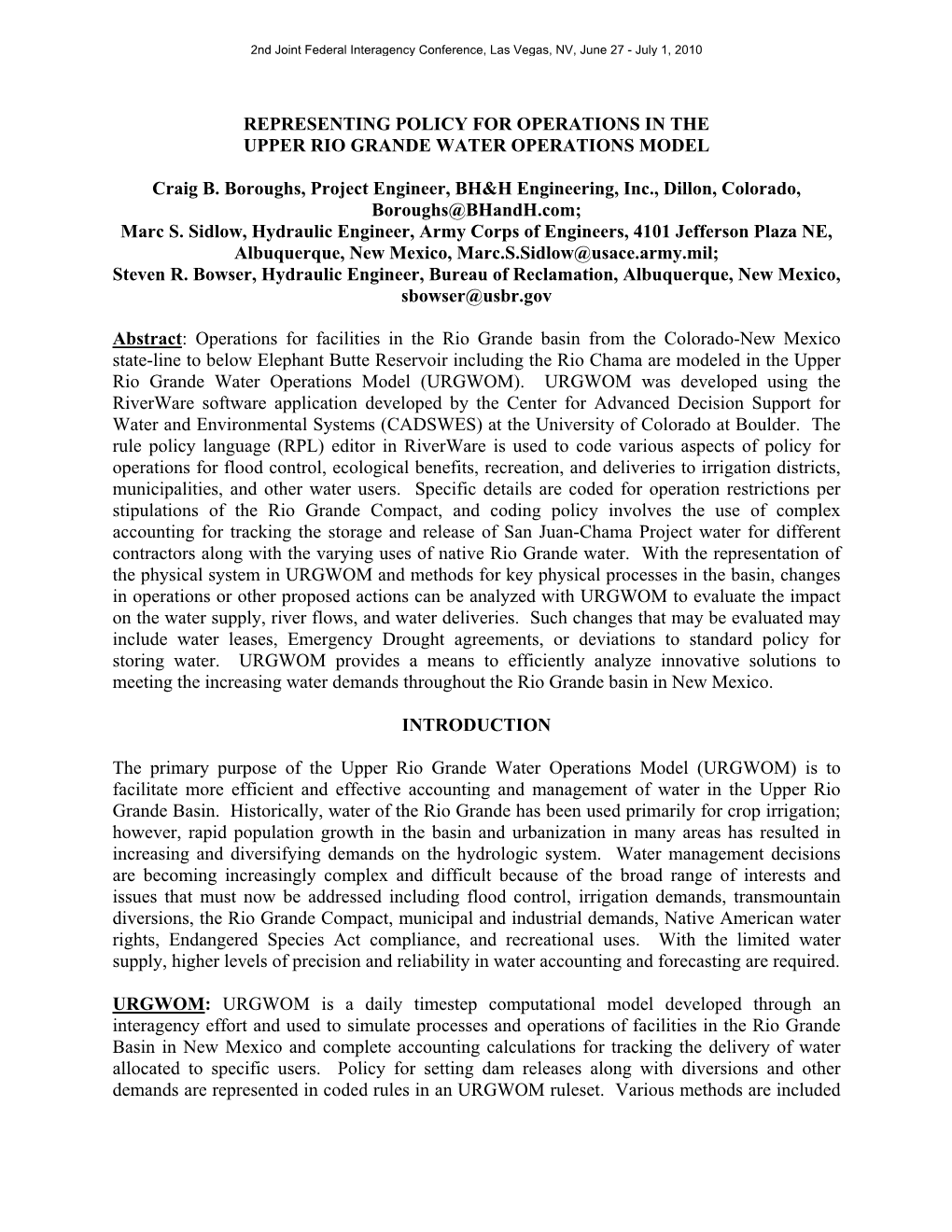 Representing Policy for Operations in the Upper Rio Grande Water Operations Model