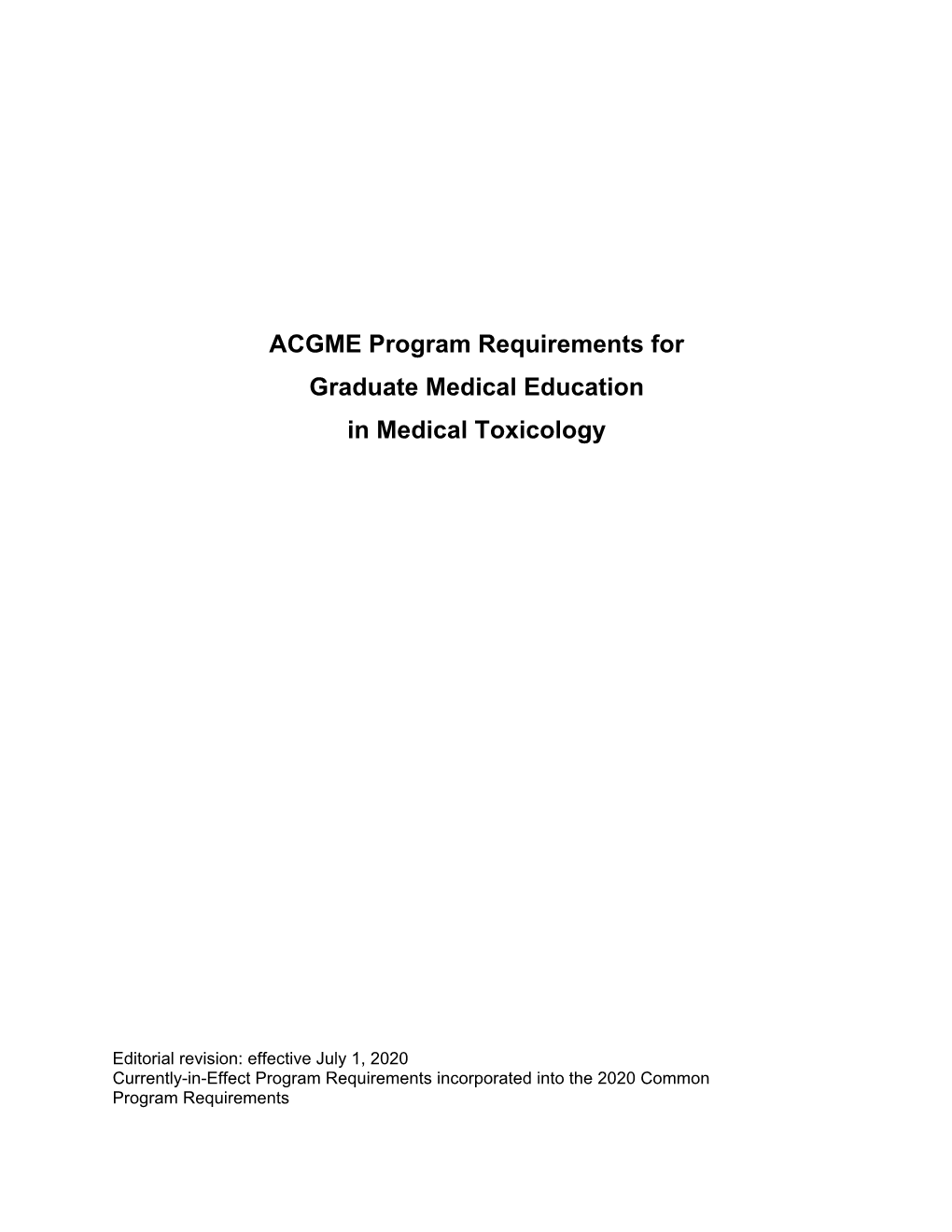 ACGME Program Requirements for Graduate Medical Education in Medical Toxicology