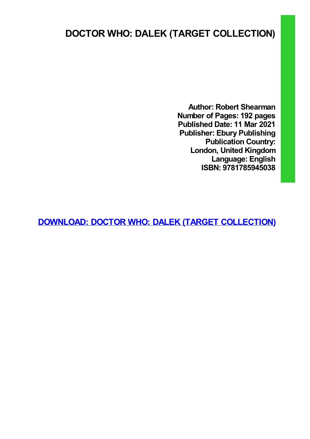 Doctor Who: Dalek (Target Collection) Download Free