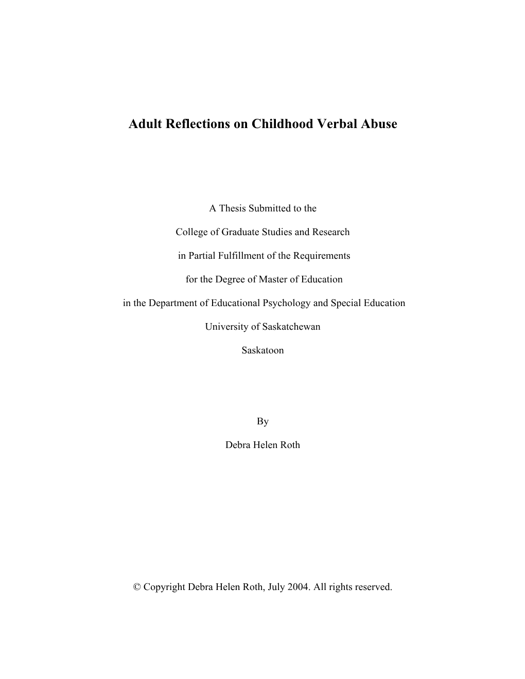 Adult Reflections on Childhood Verbal Abuse
