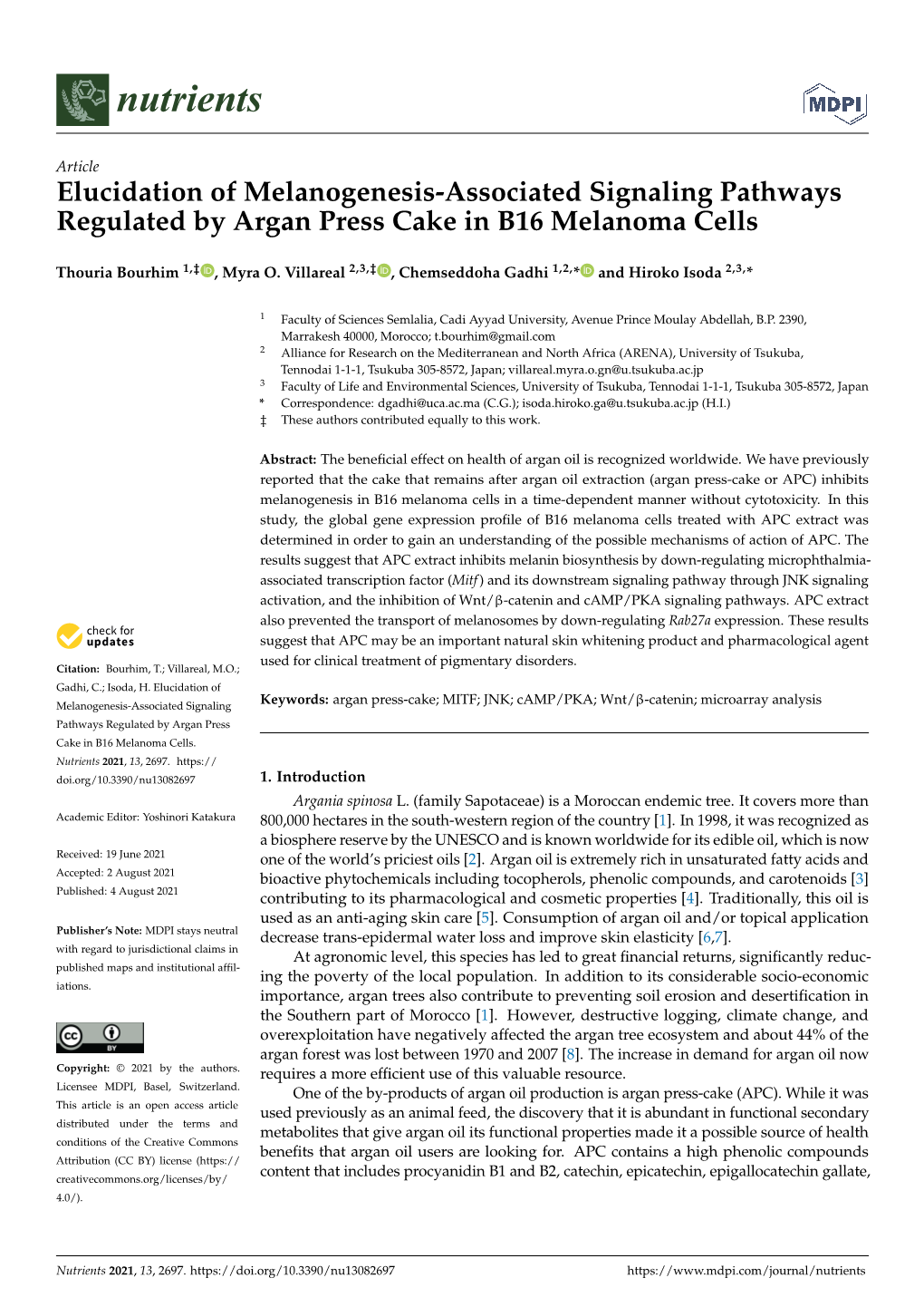 Elucidation of Melanogenesis-Associated Signaling Pathways Regulated by Argan Press Cake in B16 Melanoma Cells