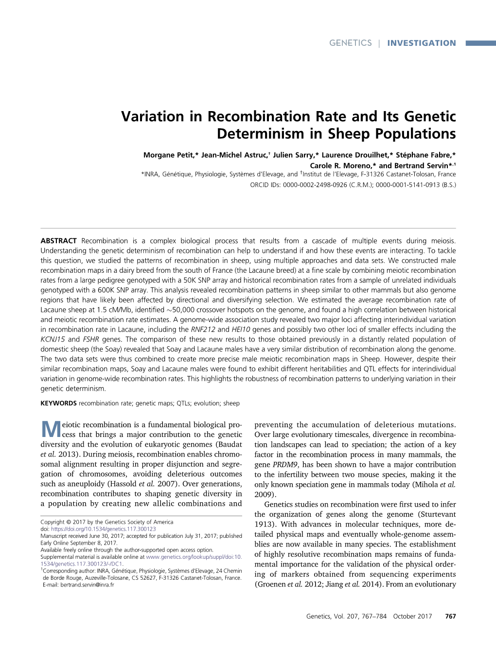 Variation in Recombination Rate and Its Genetic Determinism in Sheep Populations