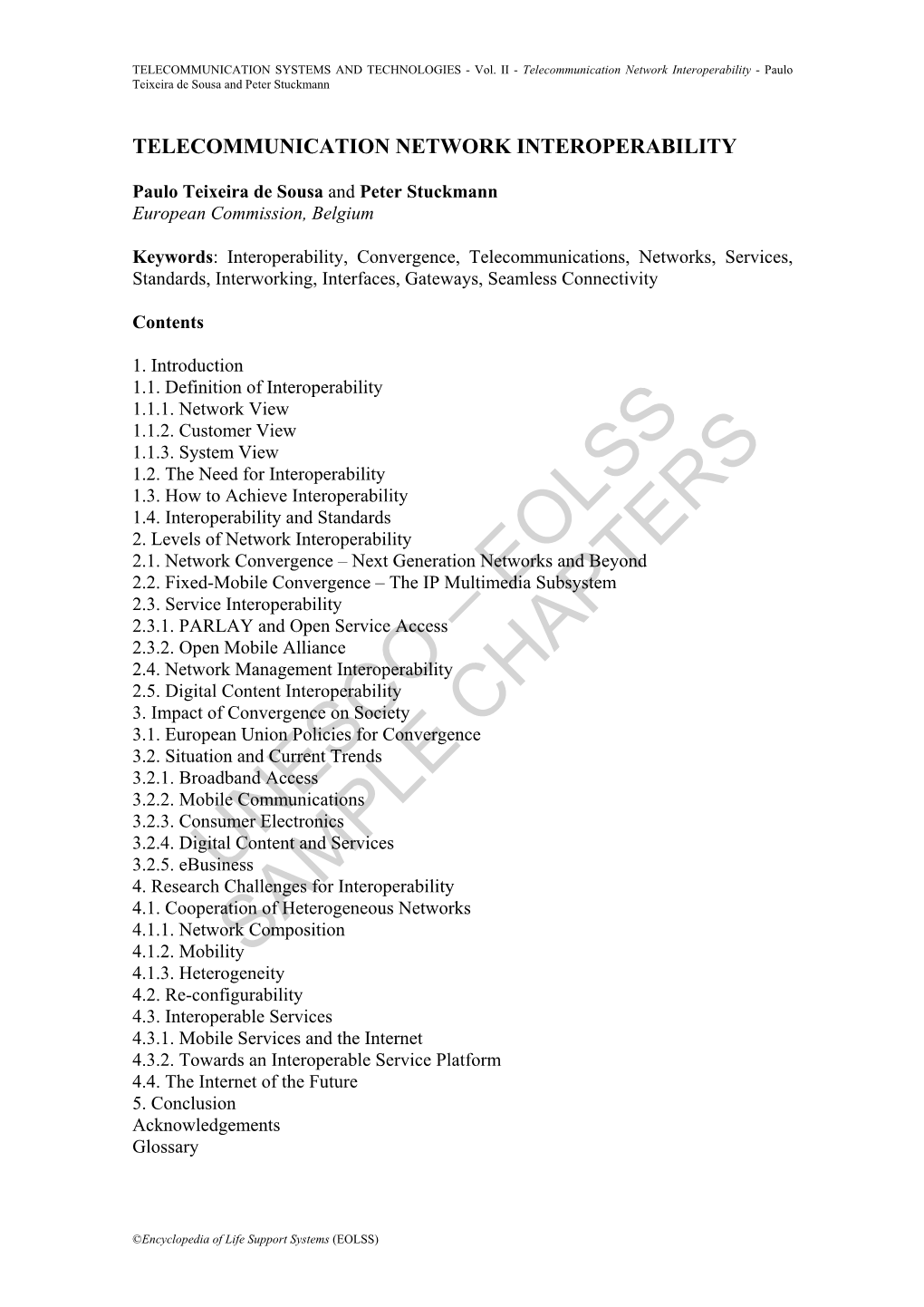 Telecommunication Network Interoperability - Paulo Teixeira De Sousa and Peter Stuckmann