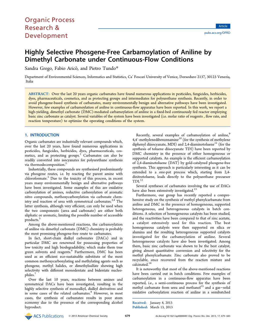 Highly Selective Phosgene-Free Carbamoylation of Aniline By