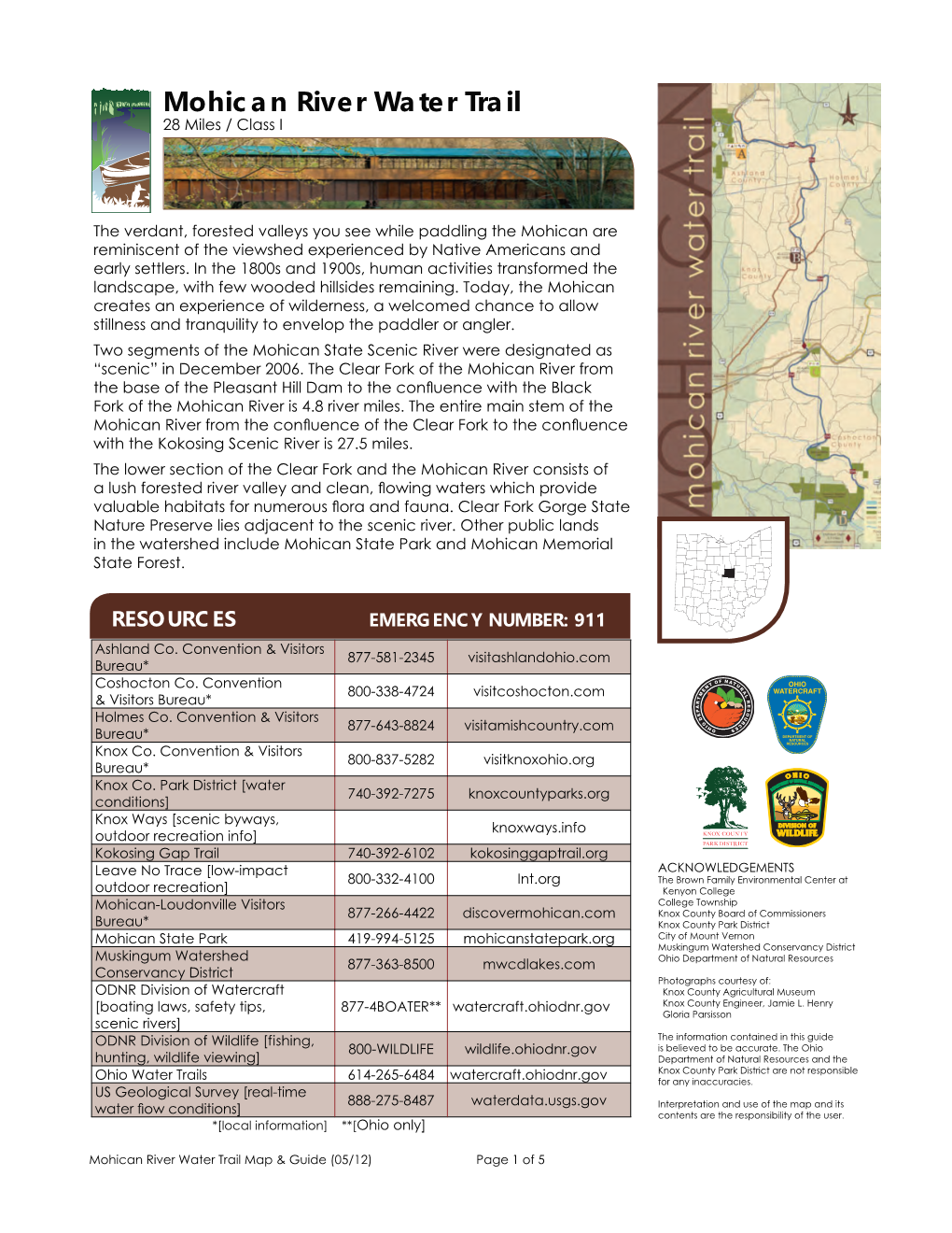 Mohican River Water Trail 28 Miles / Class I