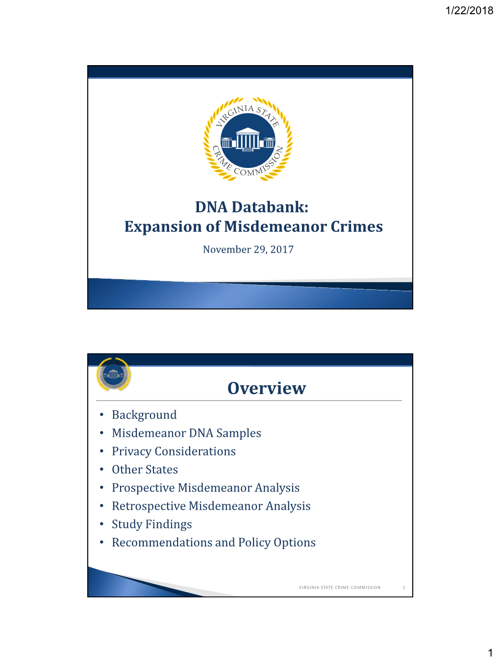 DNA Databank: Expansion of Misdemeanor Crimes November 29, 2017