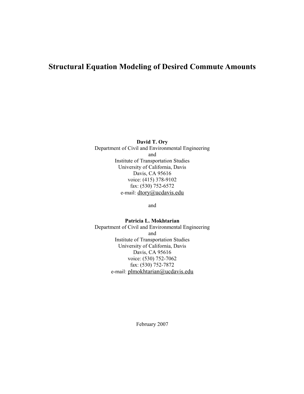 Structural Equation Modeling of Desired Commute Amounts