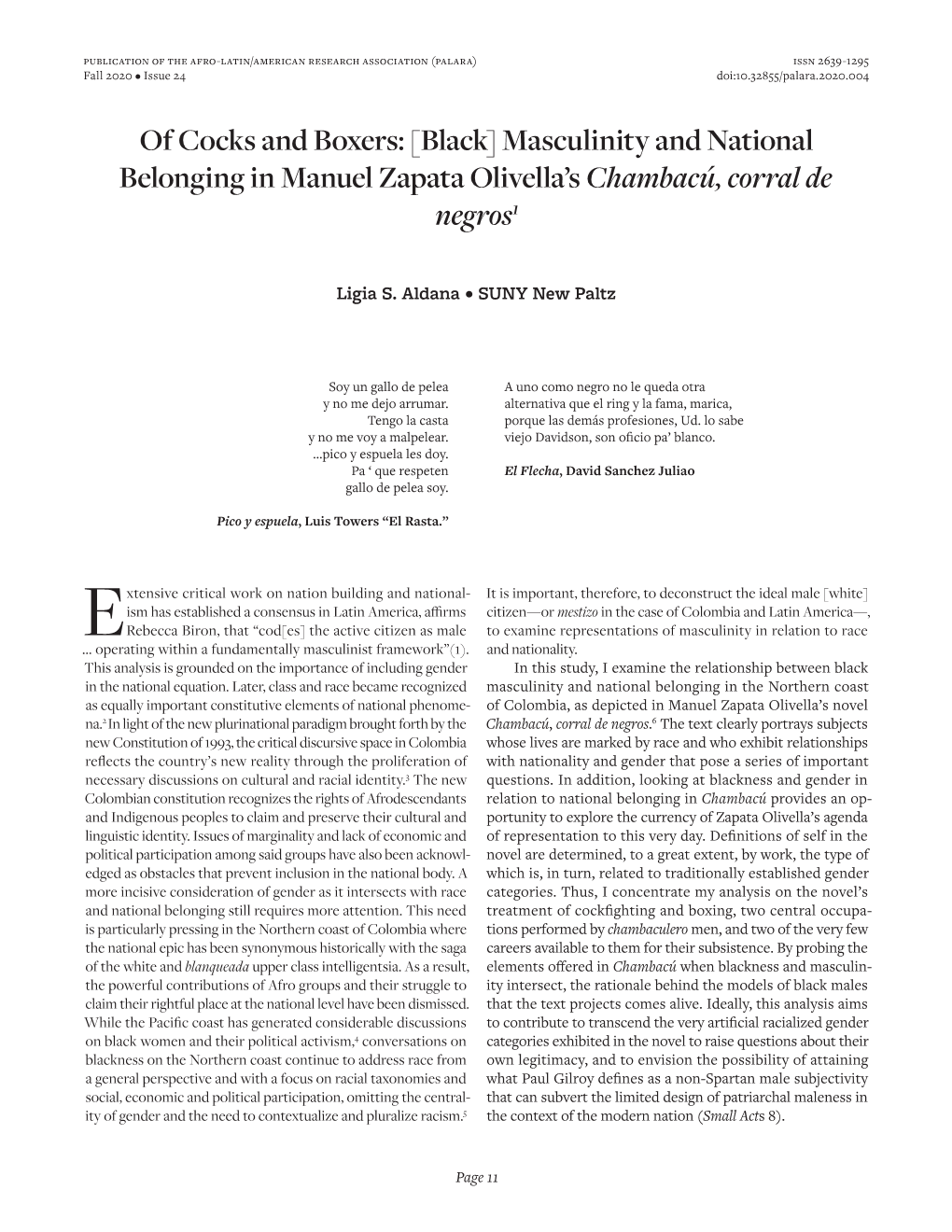 Masculinity and National Belonging in Manuel Zapata Olivella's