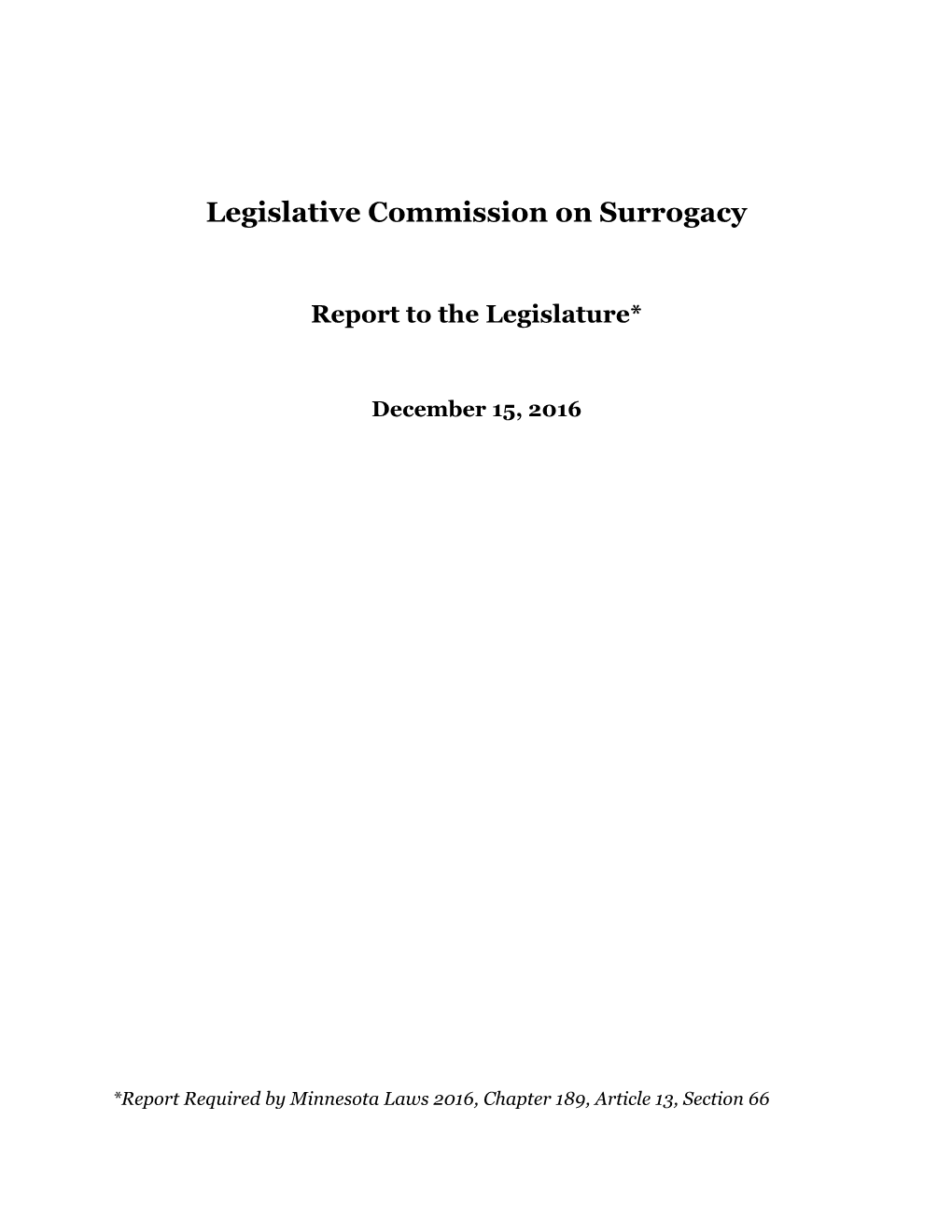 Legislative Commission on Surrogacy Report to the Legislature