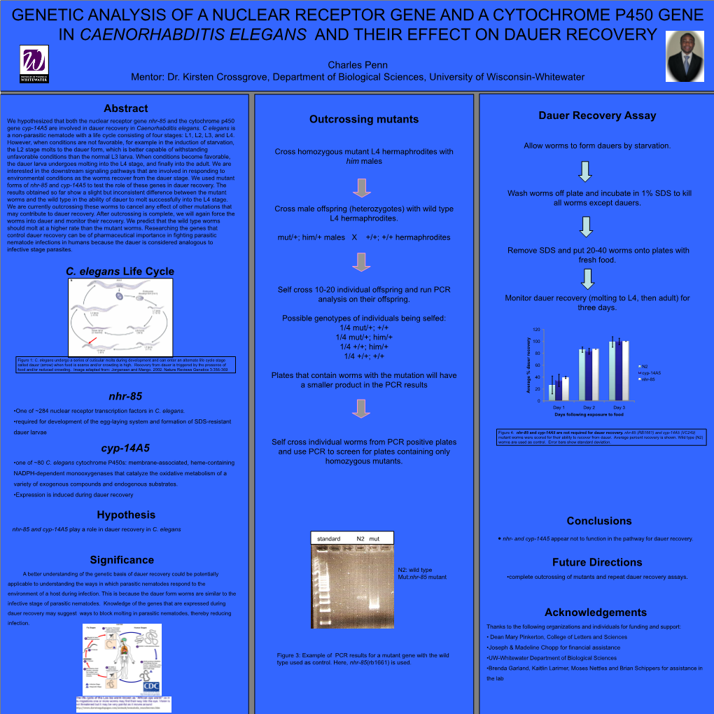 Genetic Analysis of a Nuclear Receptor Gene and a Cytochrome P450 Gene in Caenorhabditis Elegans and Their Effect on Dauer Recovery