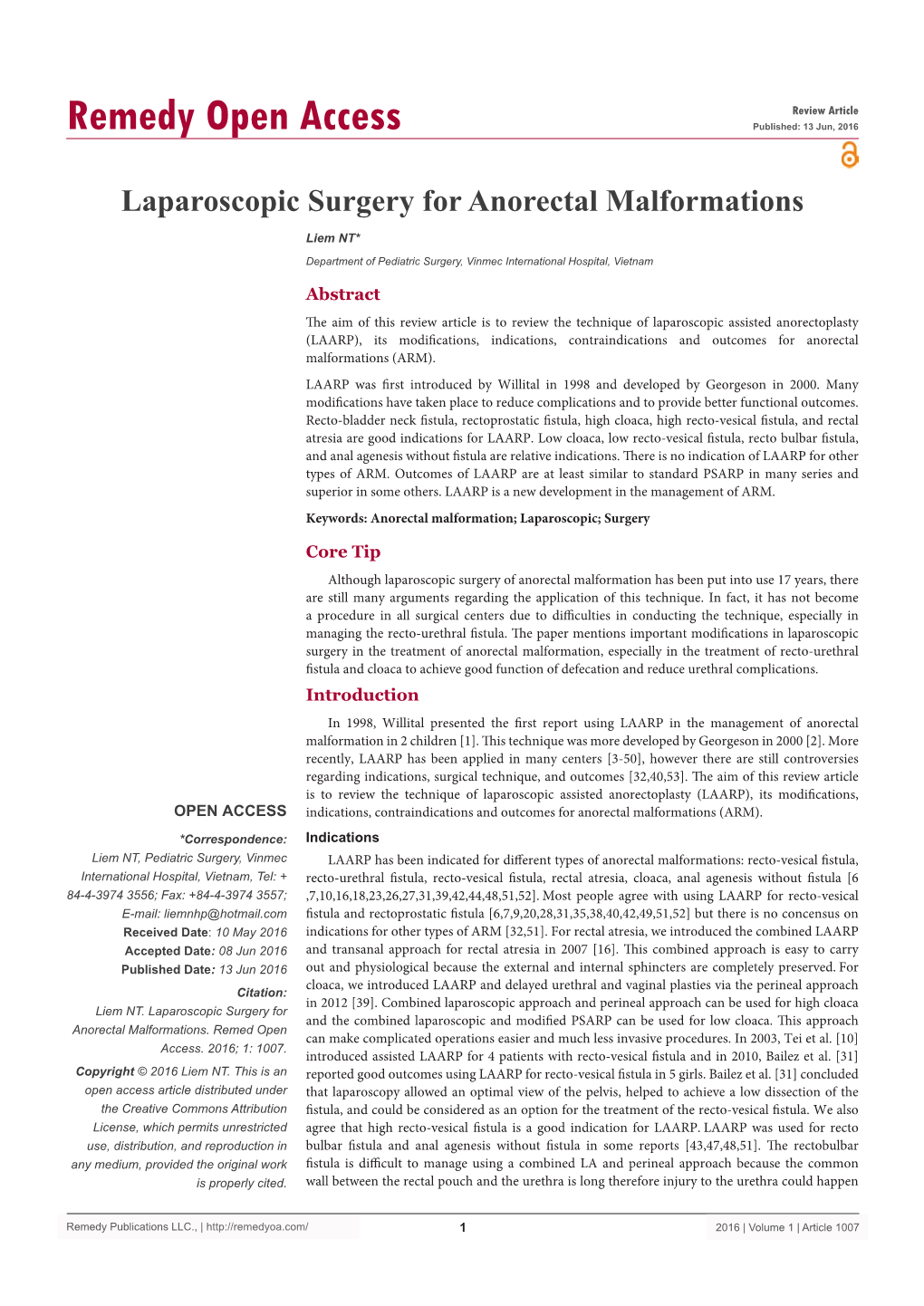 Laparoscopic Surgery for Anorectal Malformations