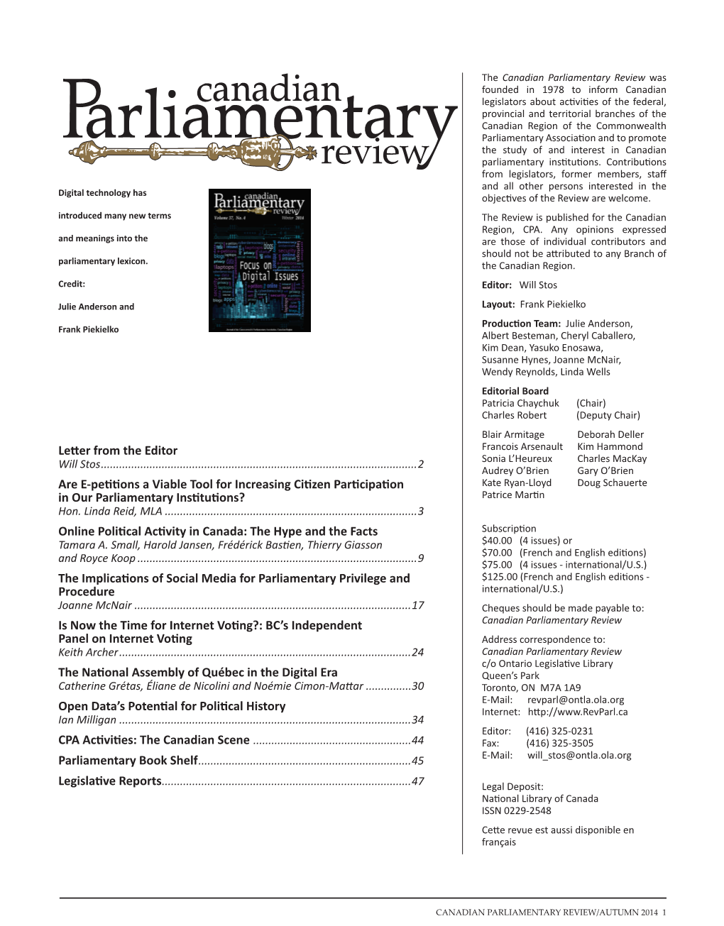 WINTER 2014 Are E-Petitions a Viable Tool for Increasing Citizen Participation in Our Parliamentary Institutions?