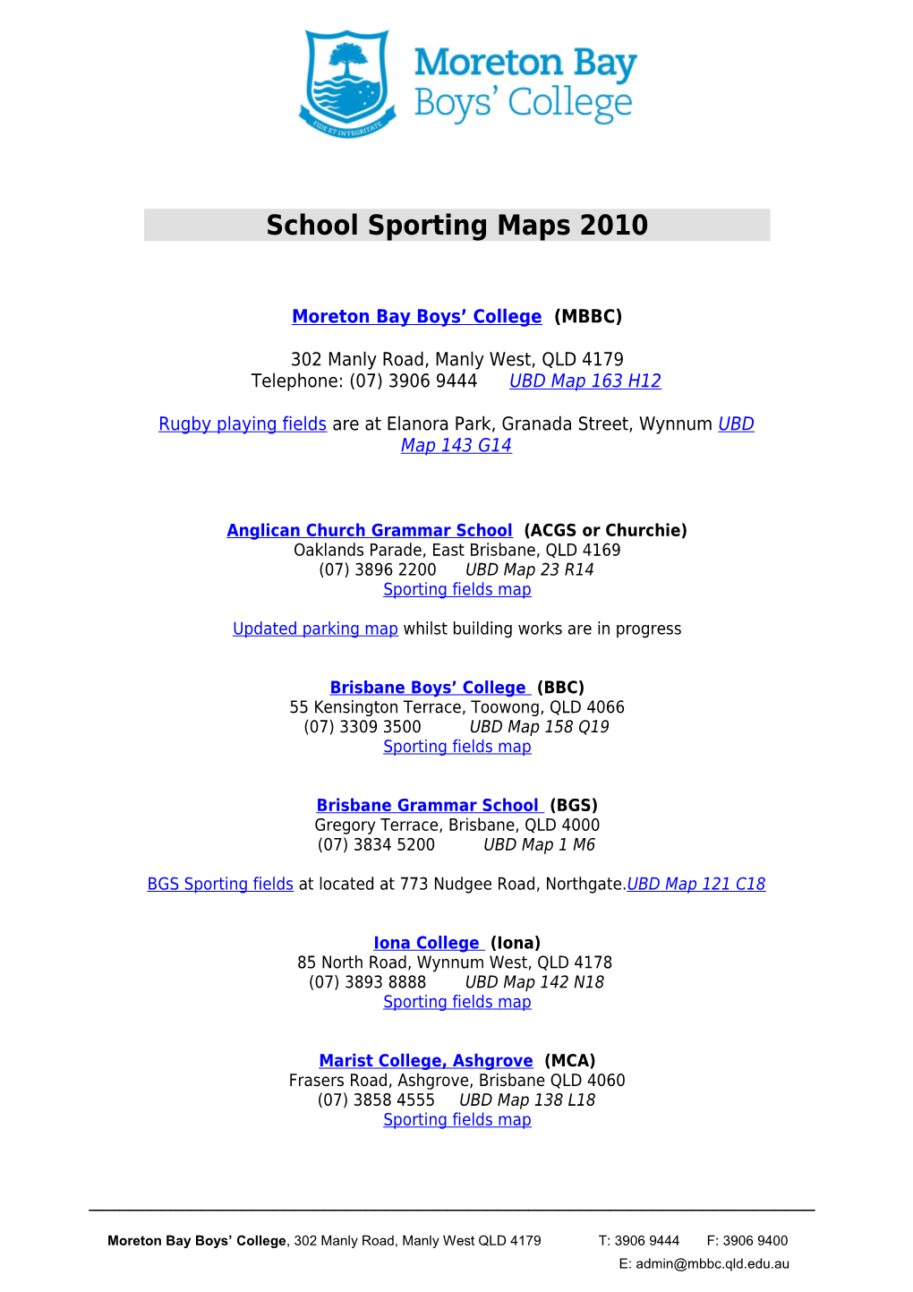 School Sporting Maps 2010