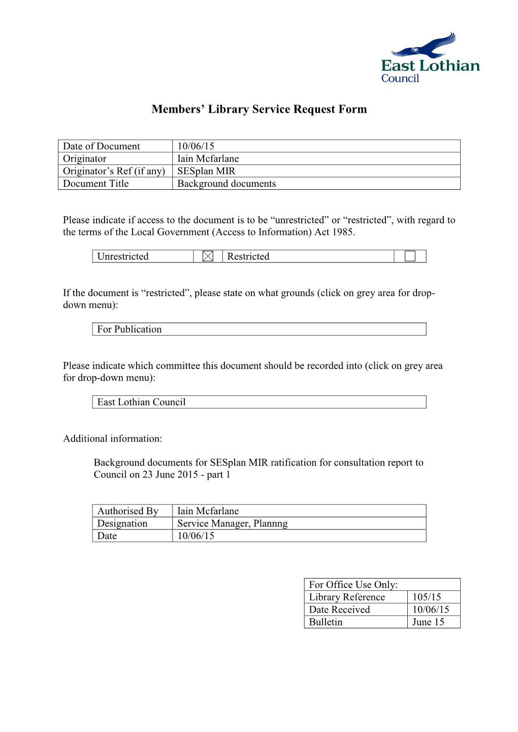 Members' Library Service Request Form