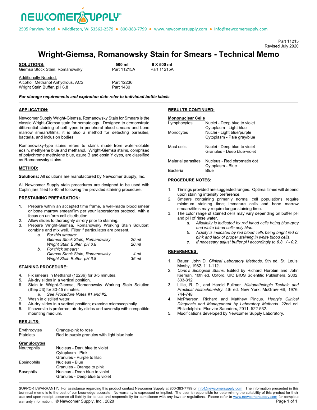 Wright-Giemsa, Romanowsky Stain Histology Staining Procedure