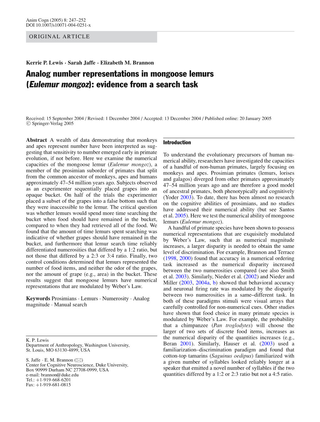 Eulemur Mongoz): Evidence from a Search Task