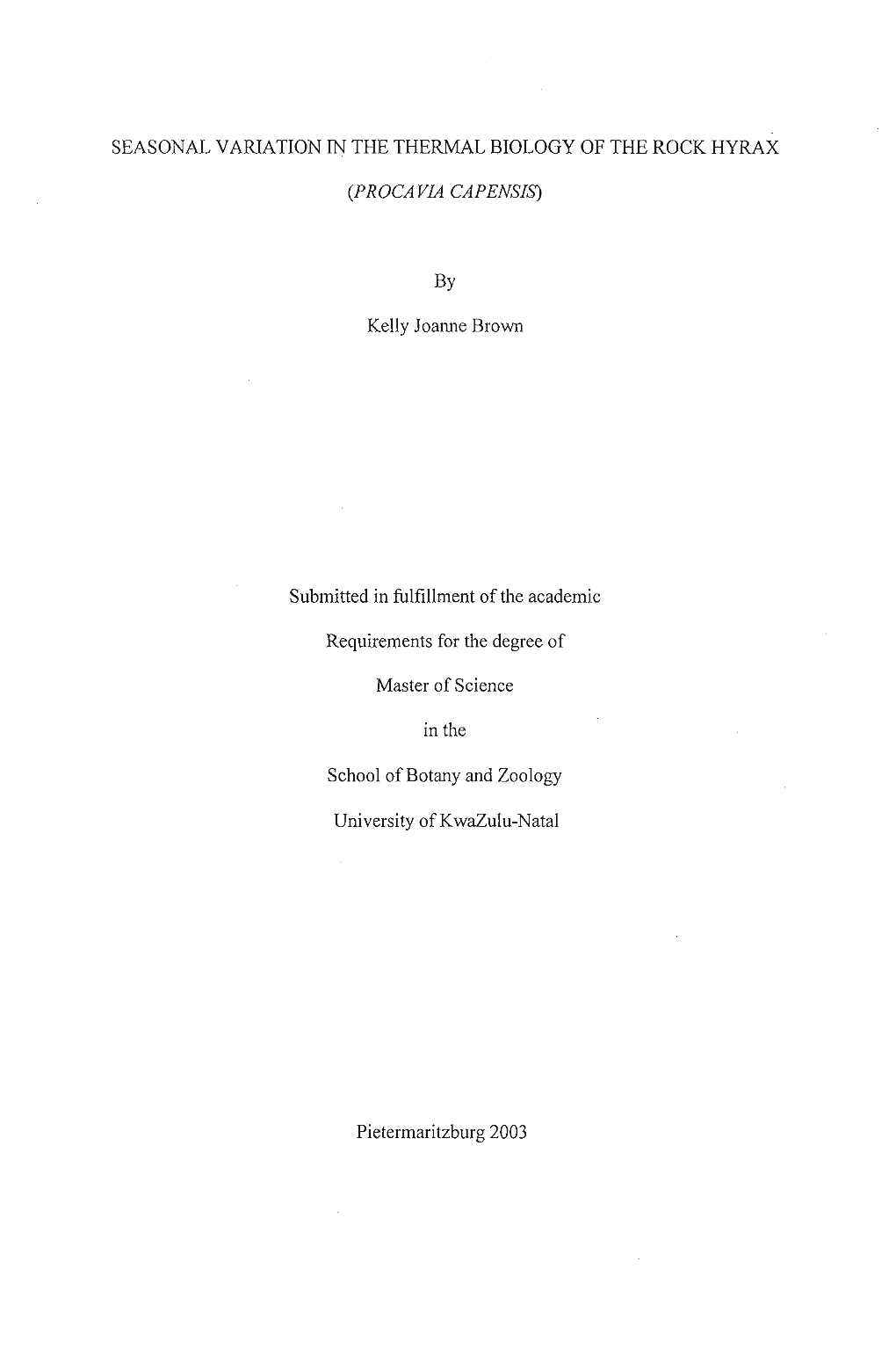 Seasonal Variation in the Thermal Biology of the Rock Hyrax