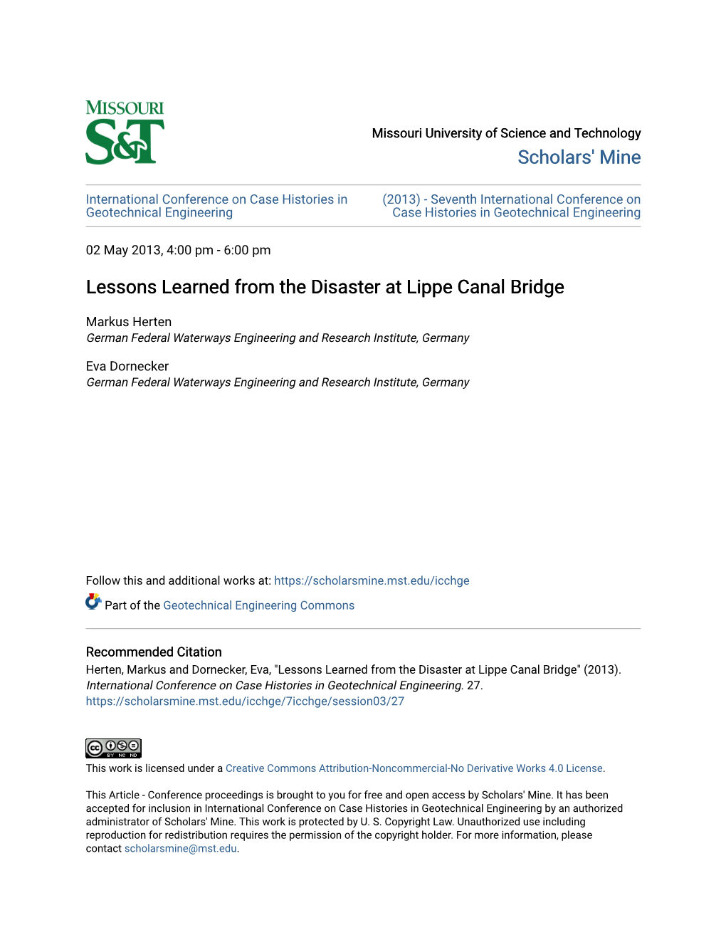 Lessons Learned from the Disaster at Lippe Canal Bridge