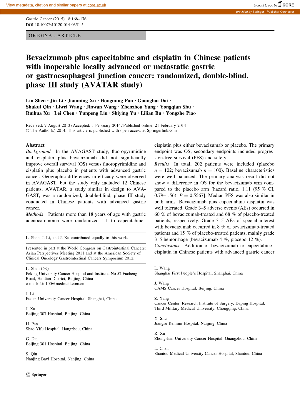 Bevacizumab Plus Capecitabine and Cisplatin in Chinese Patients With