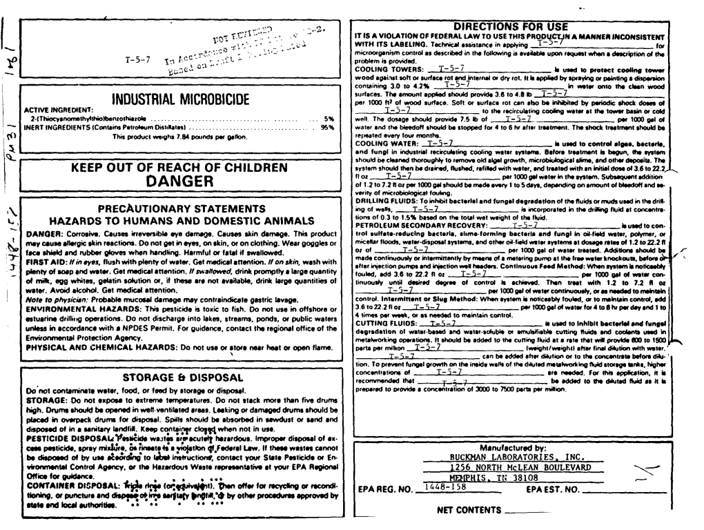 U.S. EPA, Pesticide Product Label, T-5-7, 12/20/1988