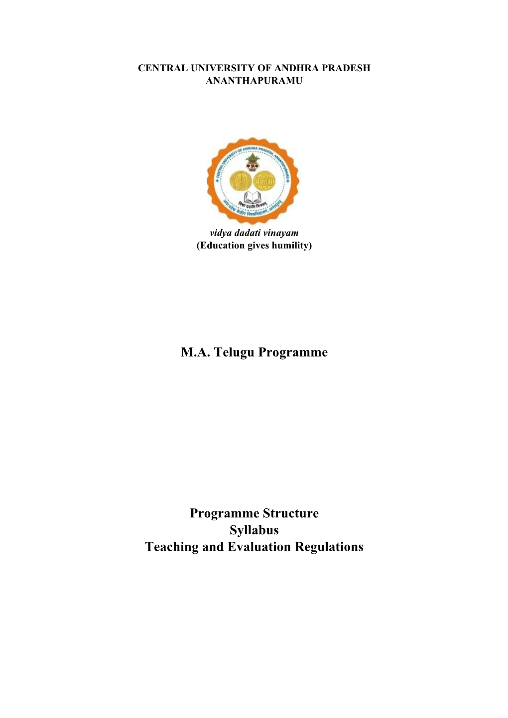 M.A. Telugu Programme Programme Structure Syllabus Teaching And