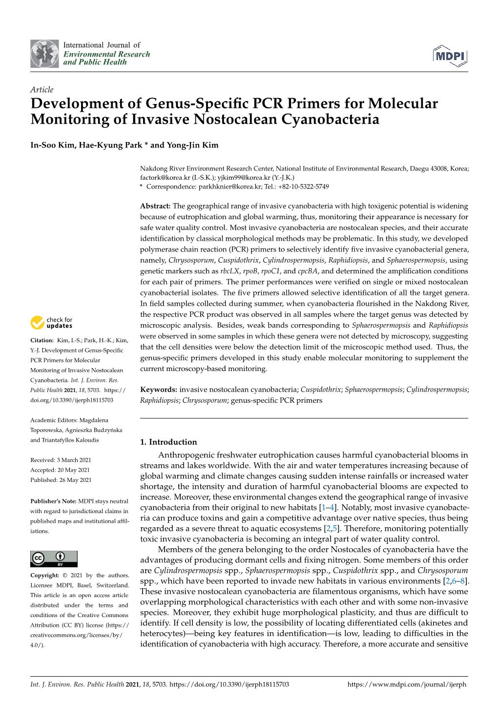 Development of Genus-Specific PCR Primers for Molecular Monitoring Of