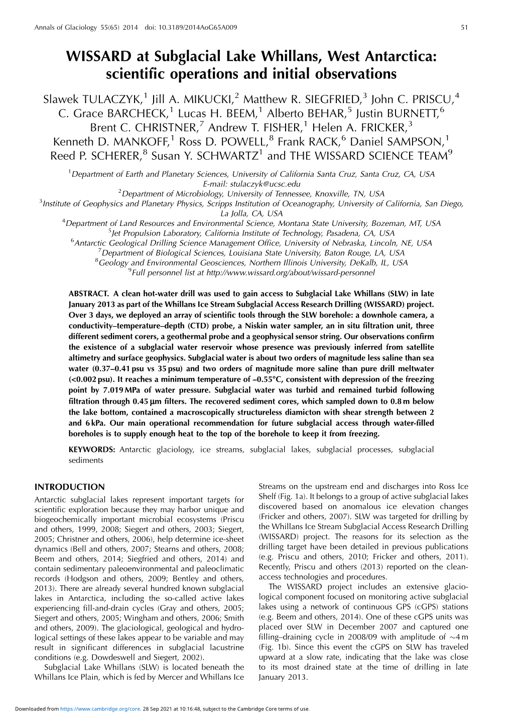 WISSARD at Subglacial Lake Whillans, West Antarctica: Scientific Operations and Initial Observations