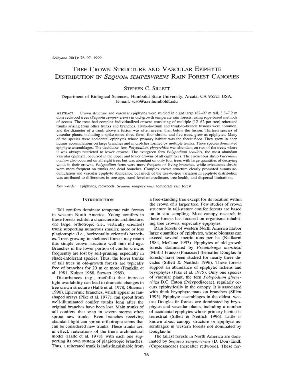 TREE CROWN STRUCTURE and V ASCULAR Epiphyte DISTRIBUTION in SEQUOIA SEMPERVIRENS RAIN FOREST CANOPIES