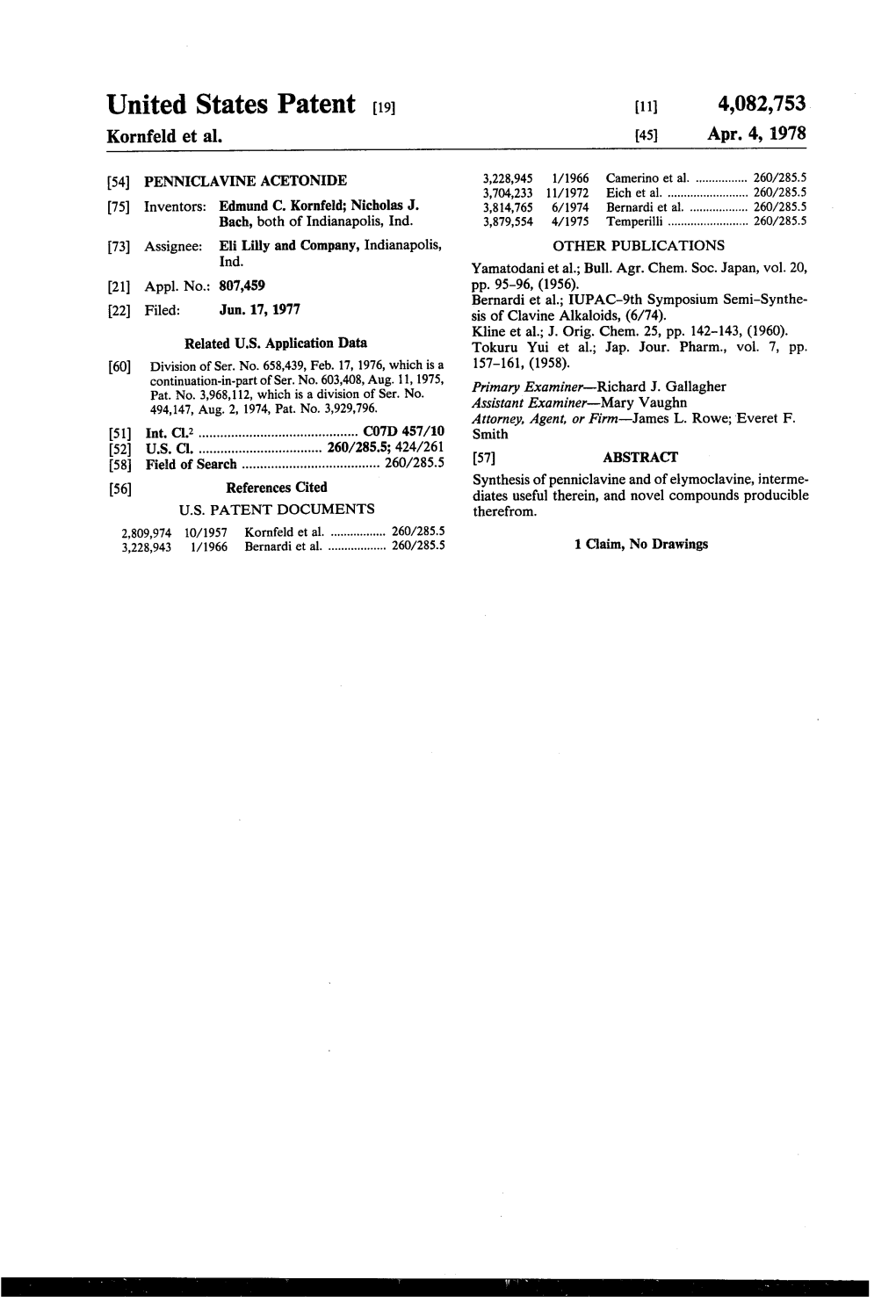United States Patent (19) 11 4,082,753 Kornfeld Et Al
