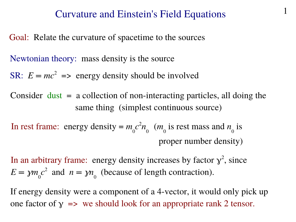 Curvature and Einstein's Field Equations 1