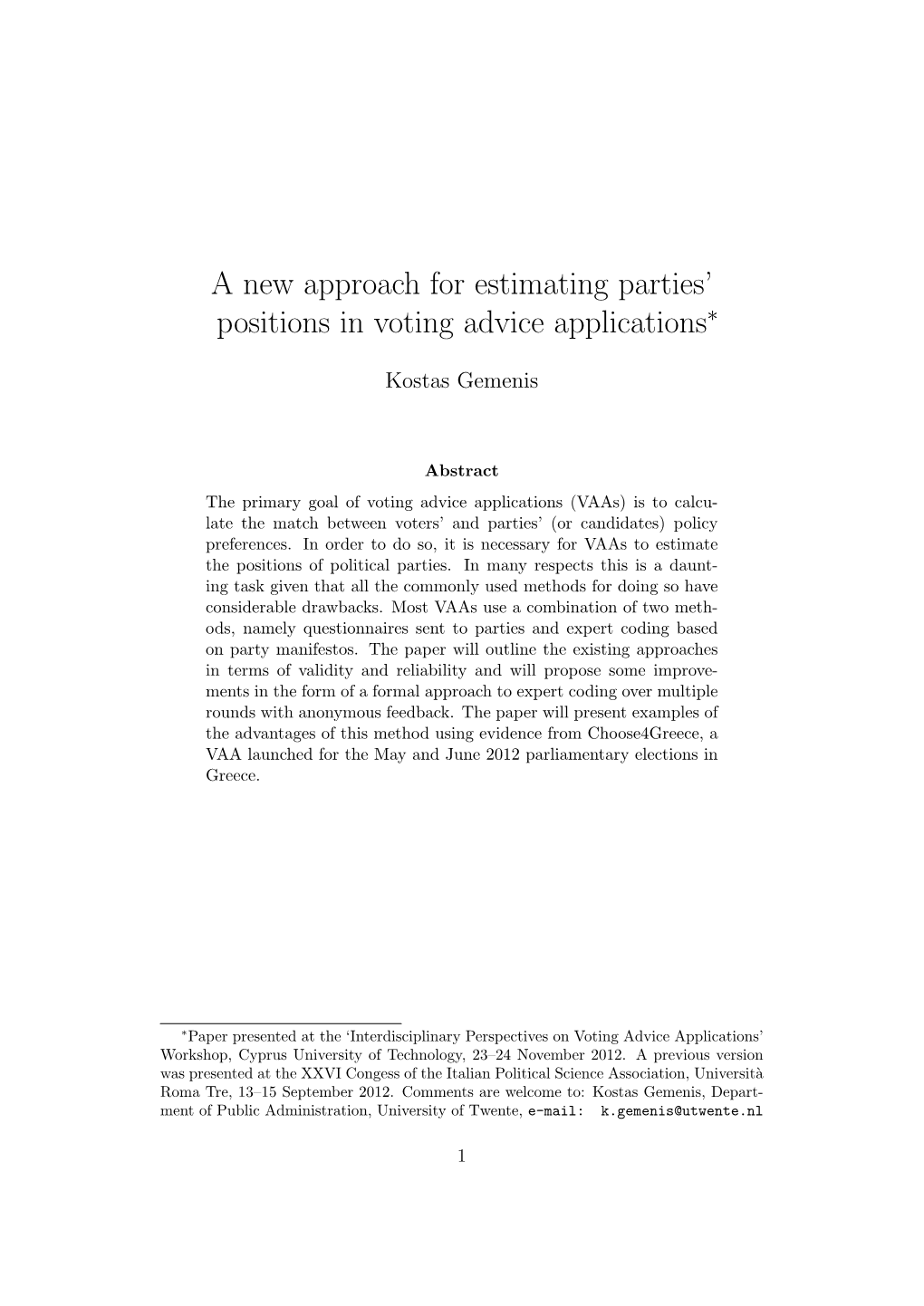 A New Approach for Estimating Parties' Positions in Voting Advice