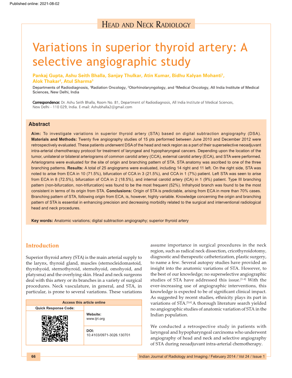 Variations in Superior Thyroid Artery