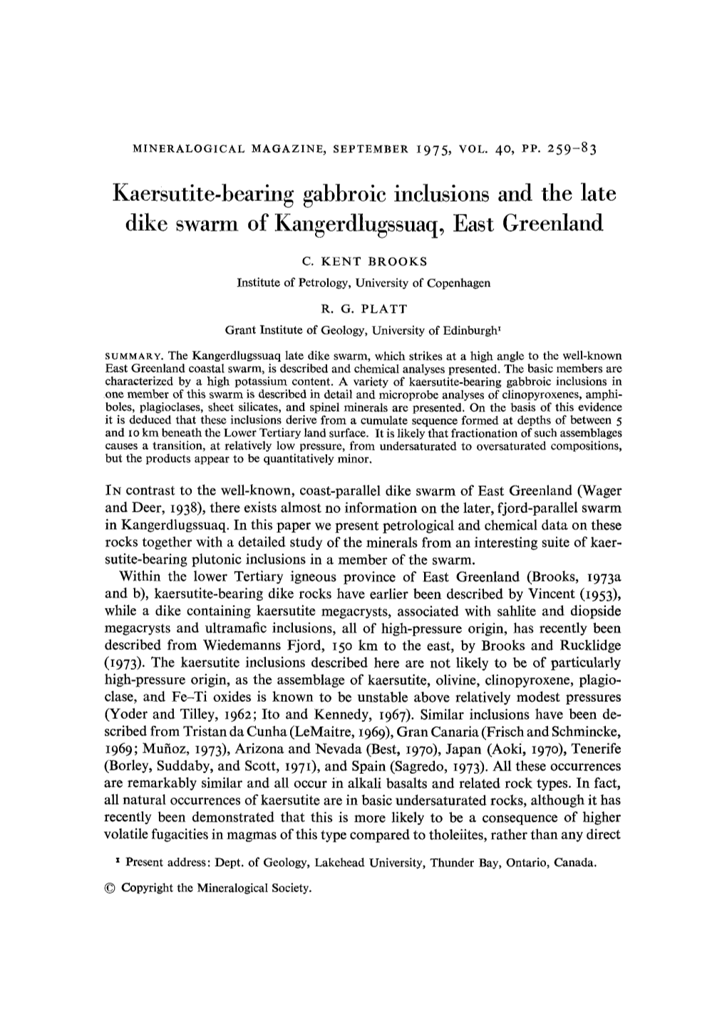 Kaersutite-Bearing Gabbroic Inclusions and the Late Dike Swarm of Kangerdlugssuaq, East Greenland