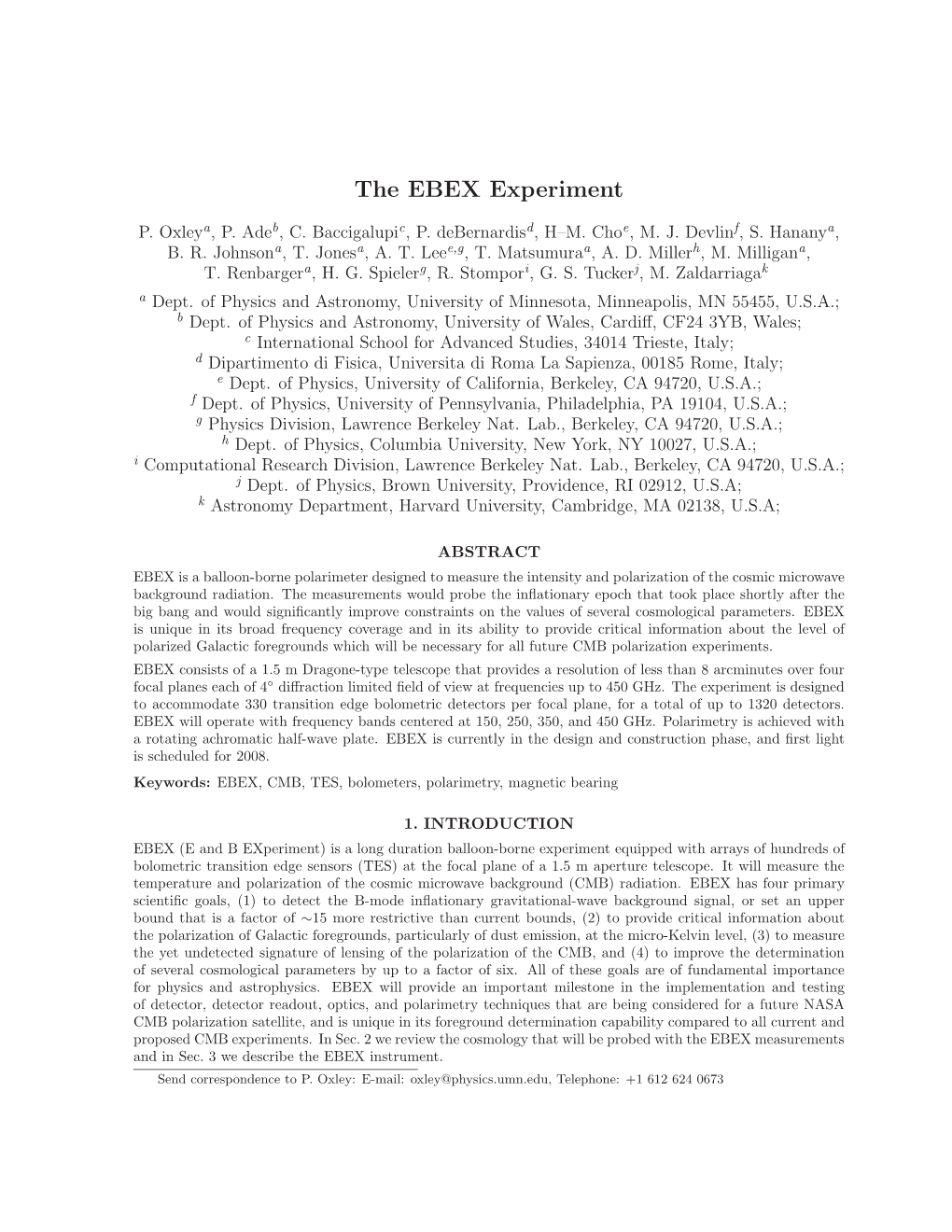 The EBEX Experiment