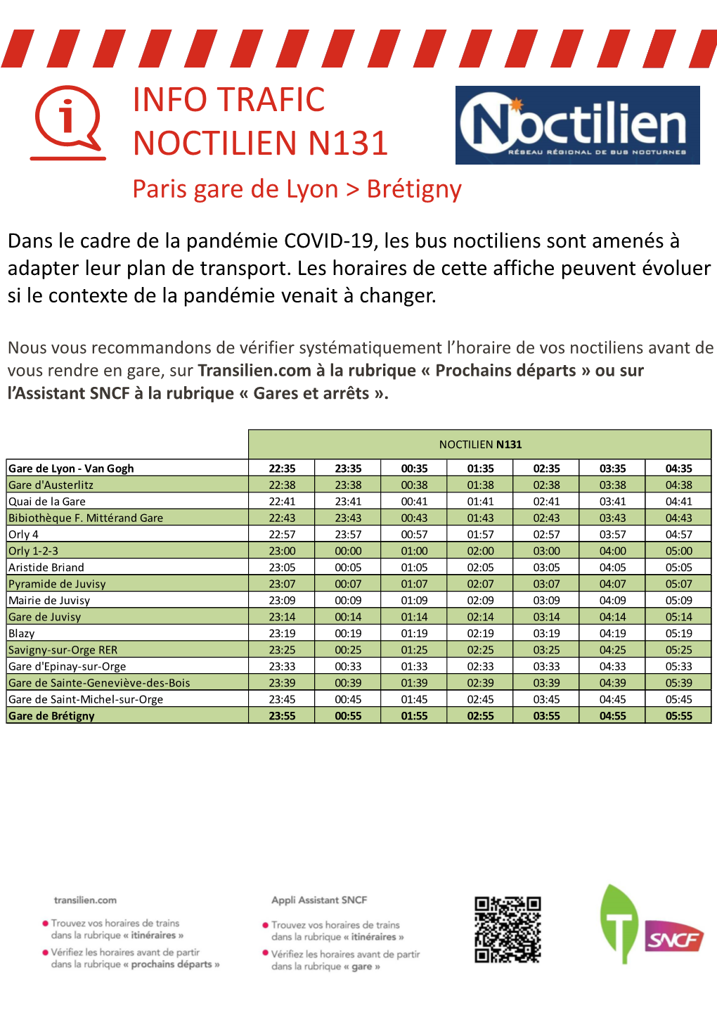 Horaires Noctilien N131 N133