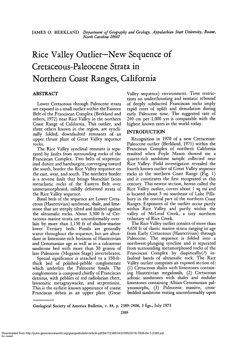 Rice Valley Outlier—New Sequence of Cretaceous-Paleocene Strata in Northern Coast Ranges, California