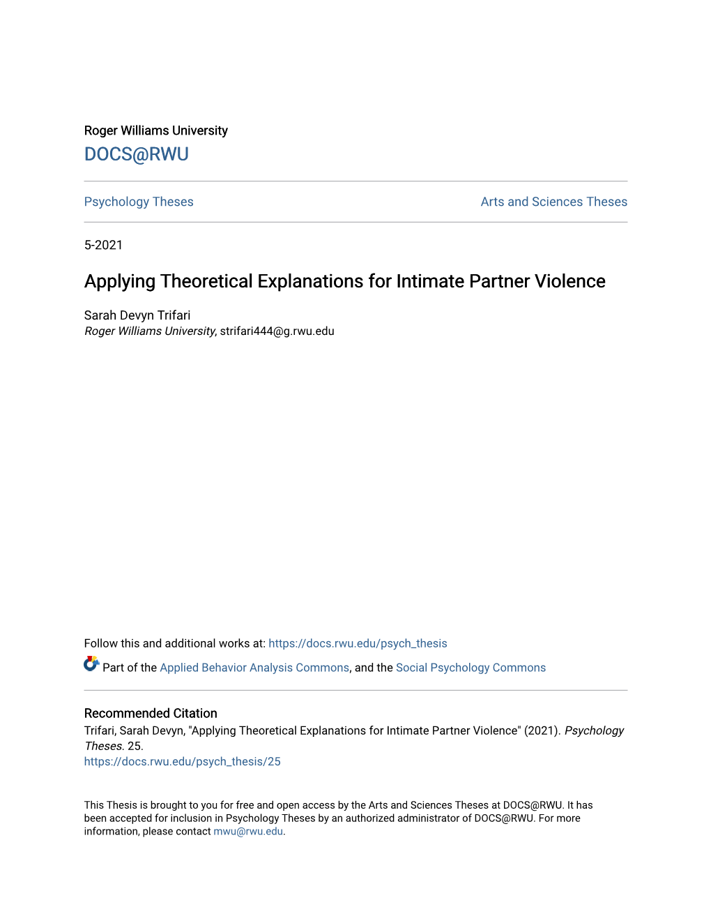 Applying Theoretical Explanations for Intimate Partner Violence