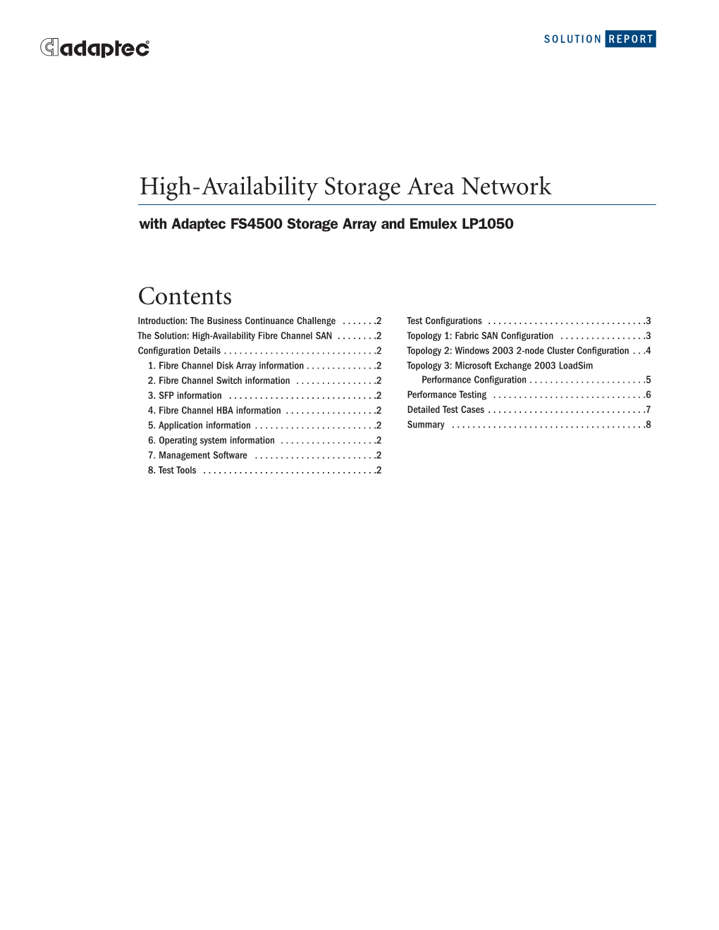 High-Availability Storage Area Network Contents