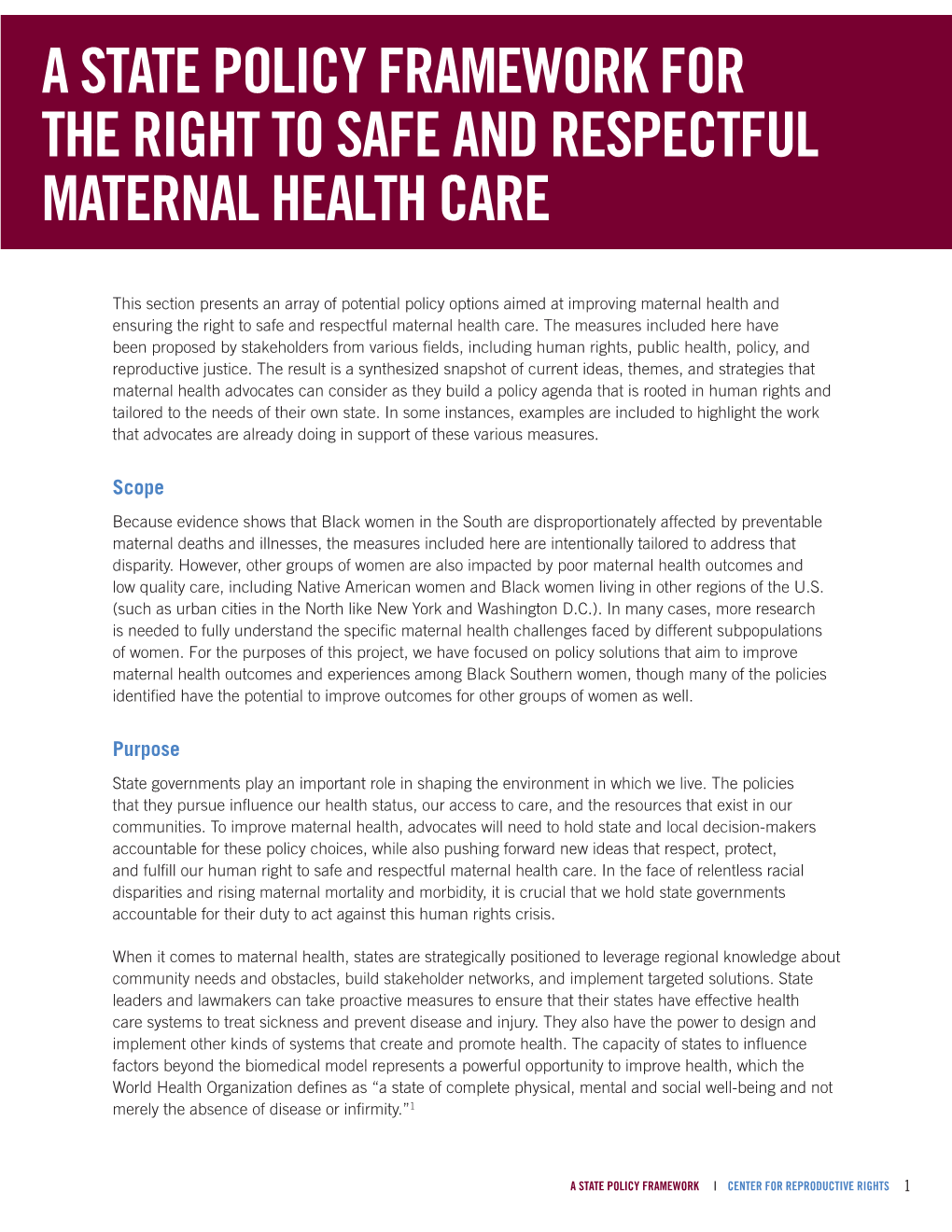 A State Policy Framework for the Right to Safe and Respectful Maternal Health Care