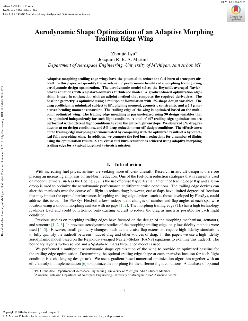 Aerodynamic Shape Optimization of an Adaptive Morphing Trailing Edge Wing