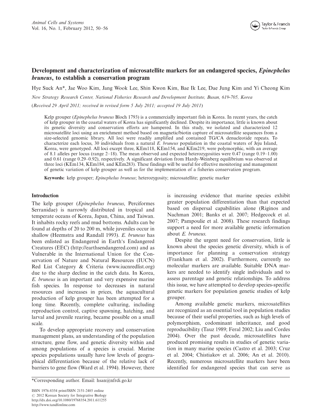 Development and Characterization of Microsatellite Markers for An