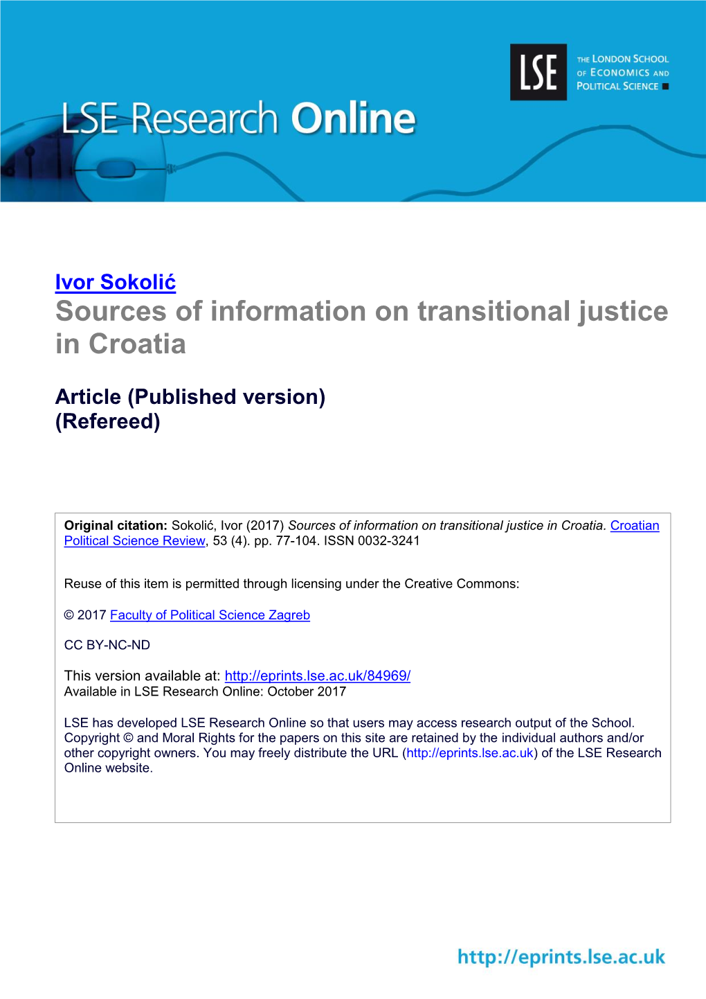 Sources of Information on Transitional Justice in Croatia